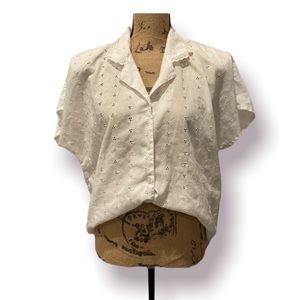 Vintage Cottagecore Prairie Eyelet Button Down Short Sleeve Top